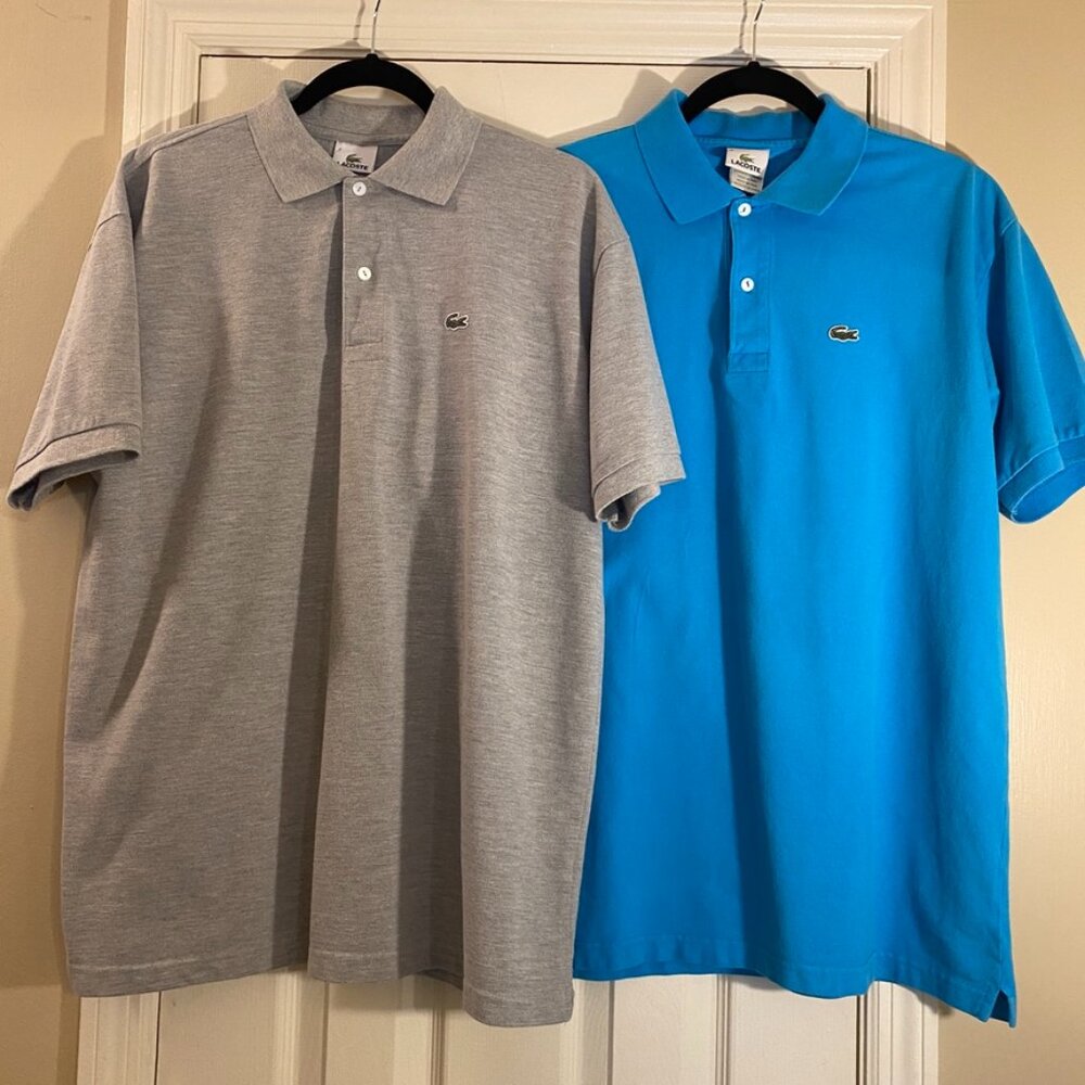 Lacoste Men's Classic Fit Polo Shirts - Gray & Blue - Size 7 (XXL)